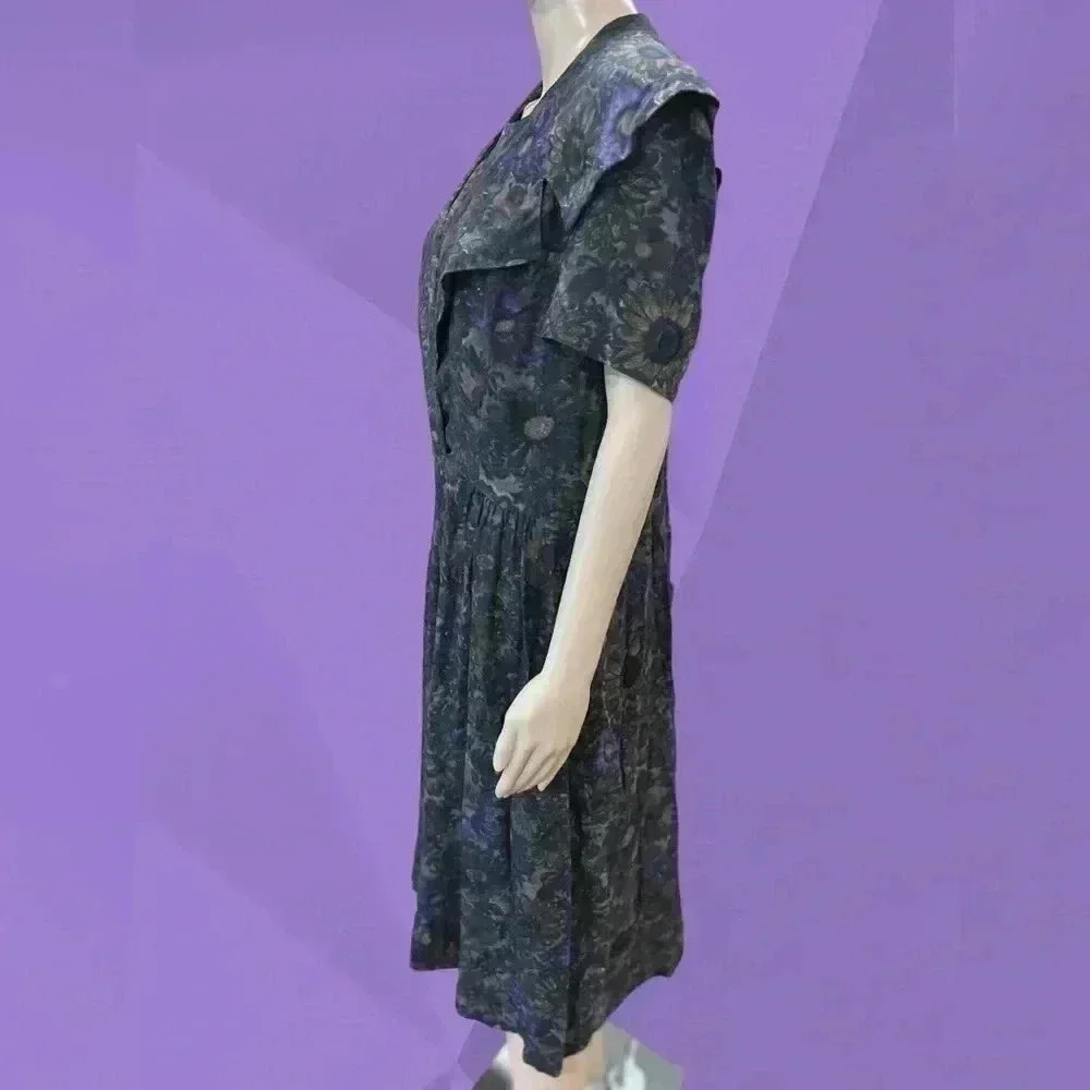 Vintage 70’s/80’s handmade dropwaist modesty black floral dress-XL AS IS - Picture 5 of 10